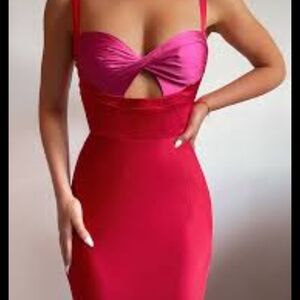 Runaway Red And Pink Twisted Bustline Sleveless Adjustable Straps Midi Dress XXL